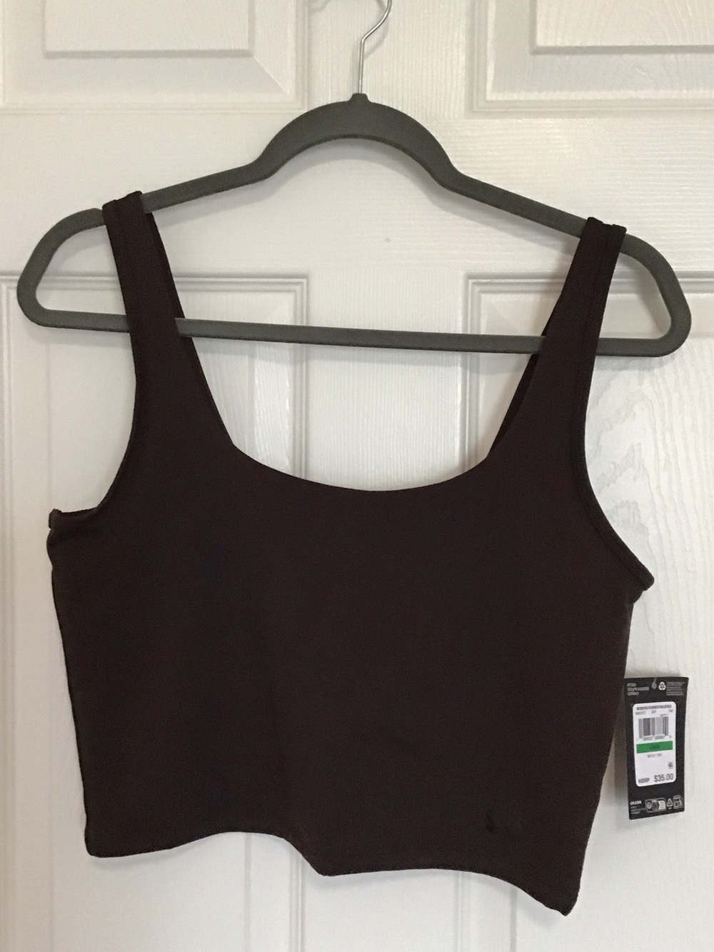 Under Armour Dark Brown Ribbed Square-Neck Crop Tank Size L NWT